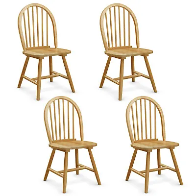 Set Of 4 Vintage Windsor Dining Side Chair Wood Spindle Back Kitchen Natural • $249.99