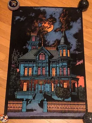 RaRe VinTagE OMINOUS MANSION VELVET BLACK LIGHT POSTER Victorian Haunted House • $299.99