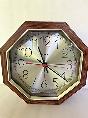 Vtg MCM Verichron Wood Octagon Quartz Wall Clock 9.75  Wide FOR PARTS Or REPAIR • $25