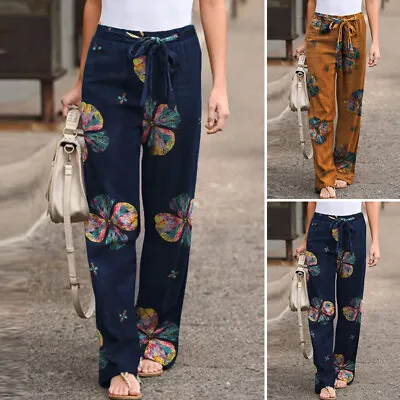 ZANZEA Womens Floral Bohemian Long Pants Casual Elastic Waist Beach Trousers AU • $26.95