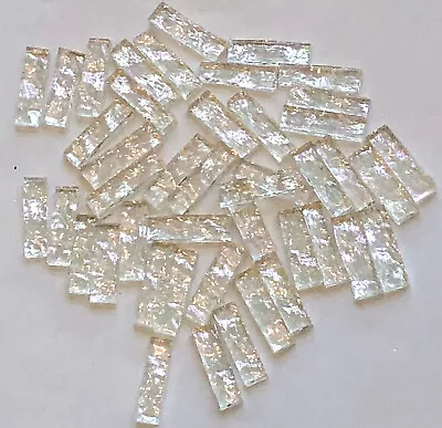 50 1/4 X 1  Clear Granite Iridescent Border Handcut Stained Glass Mosaic Tiles • $4.75