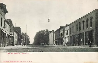 Center Street Monona Iowa IA - C1910 Vintage Postcard • $15.29