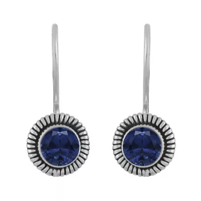 Vintage Boho Blue Sapphire 925 Sterling Silver Women Hook Dangle Earrings • $30.99