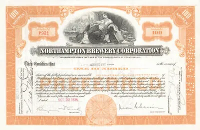 Northampton Brewery Corporation - Stock Certificate - Breweries & Distilleries • £82.71