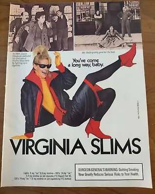 Virginia Slims Cigarettes Long Way Baby 1986 Vintage PRINT AD Black Leather Sexy • $9.99