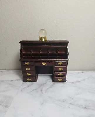 Vintage Miniature Dollhouse Wooden Roll Top Desk 1:12 Scale  Mahogany  • $20