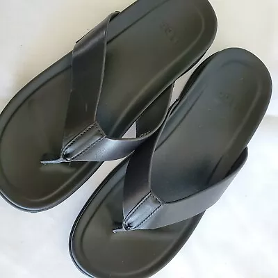 Nwob Mens Size 9 Black Ugg Wainscott Leather Flip Flops Sandals 1117475 • $76.46