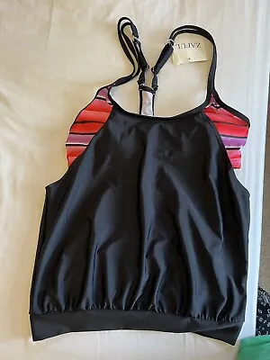 ZAFUL SWIMWEAR BIKINI SIZE UK M Black With Colourful Bikini Bra. Adjustable • £7.20