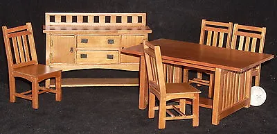 Miniature Pecan Mission Dining Set Table Buffet Chairs 1:12 T7239 TOP BOARD VARY • $37