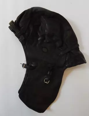 VINTAGE 1940s - 50s Black Leather Pilot's Helmet - Original Lining Buckles • $65