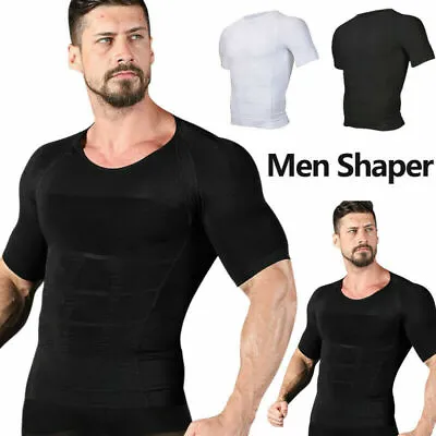 Men Toning T-Shirt Slimming Body Shaper Tee Belly Control Compression Undershirt • $13.29