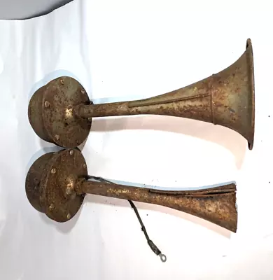 Pair Of Vintage  Trumpet Style  Metal Air Horns Rat Rod Old • $25