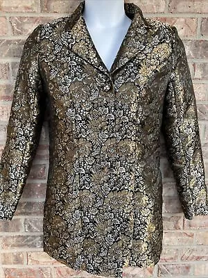 Brocade Metallic Womens 8 Gold & Silver Blazer ~Floral Shimmery Jacket • $39.99