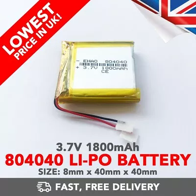 3.7V 1800mAh Li-Po Battery (804040) Rechargeable High Capacity Tablet PC+ Device • £7.99