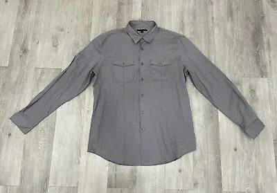 John Varvatos Shirt Gray Striped Button Up Long Sleeve Double Pocket Men Size XL • $16.90