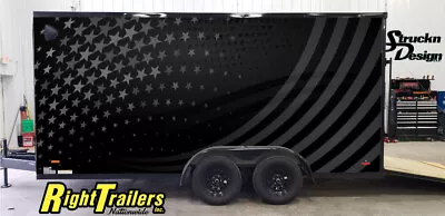 2 Sides American Flag Grunge Black Trailer RV Wrap Decal Graphic Various Sizes • $969.41