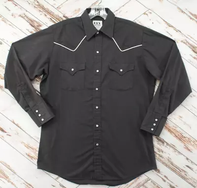 Vintage Ely Diamond Shirt Mens Medium Black Long Sleeve Western Pearl Snap Rodeo • $24.99