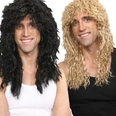 Rock Star Long Wig Mens 80's Rocker Fancy Dress Adult 1980s Costume Accessory • £9.49