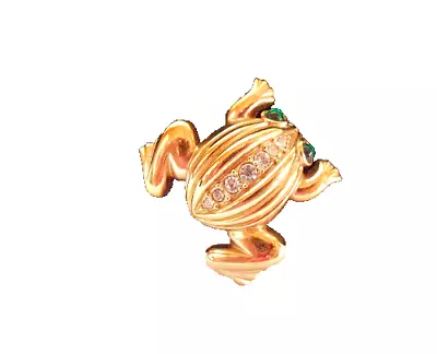 Krementz Vintage Green Glass Rhinestone Mini Gold Plate Frog Brooch Pin • $35