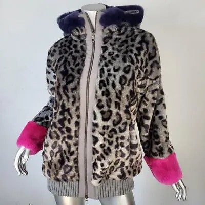 Nwt~$1055~vdp~italy~m/l~gray Pink Real Fur Animal Hooded Faux Mink Fox Fur Coat • $355