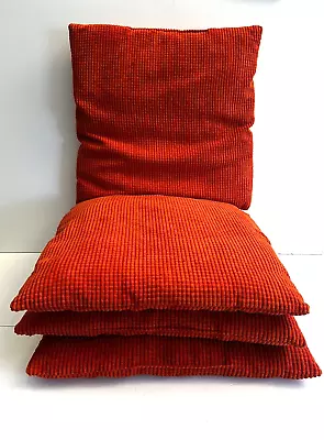 Lot Of 4 Mid-century Danish Modern Orange Chenille Skinny Throw Pillows Clean! • $79.99