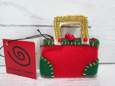 Michael Simon Red Christmas Purse Ornament Green Felt Gold Bead Mini New Gift • $37.95