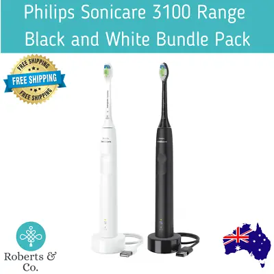 $205.49 • Buy Philips Sonicare 3100 Range Black And White Bundle Pack Toothbrush HX3676/34