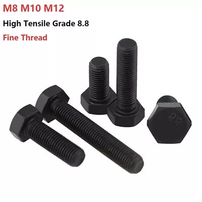 M8 M10 M12 Fully Threaded Hexagon Head Bolts Grade 8.8 Black Screws Fine Thread • £1.32