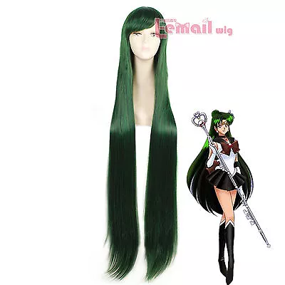 Anime Sailor Pluto Meiou Setsun Long Straight Dark Green Cosplay Wig • $33.99