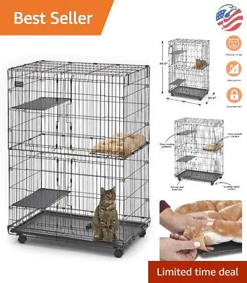 Large Cat Playpen With Adjustable Resting Platforms Removable Pan & 4-lockin... • $164.99