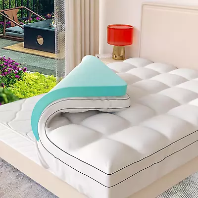 Memory Foam Mattress Topper Queen Size Dual Layer 4 Inch Mattress Pad2 Inch Ge • $170.47