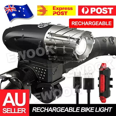 Bike Light Waterproof Rechargeable LED Bicycle USB Cycle Front Back Headlight • $14.95