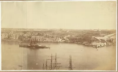 Panorama Of The Grand Harbour Malta. Large 1870s Albumen Photograph • £24