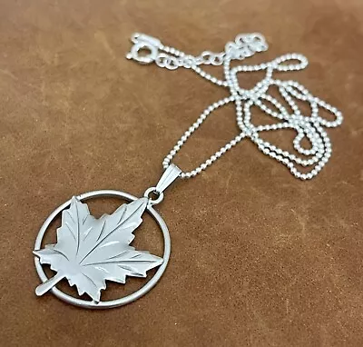 Vintage Sterling Silver Modest Fall Leaf Deco Drop Pendant Necklace 15.5”- 17.5” • $15.90