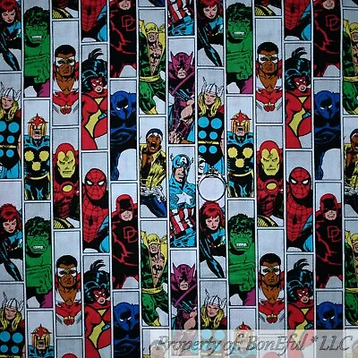 $9.22 • Buy BonEful FABRIC FQ Cotton Quilt Marvel Comic Check Super Hero Avengers Spiderman