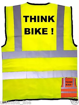 THINK BIKE ! CYCLING Printed  Reflective Hi-Vis Safety Vest Waistcoat S To 4XL • £8.13