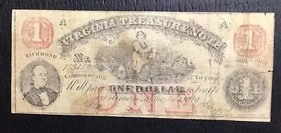 1862 $1 RED VIRGINIA  US Treasury Note   LARGE SIZE  X153150! VG! US Currency • $4.25