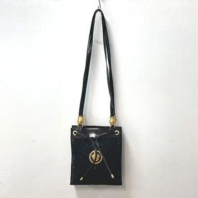 VERSACE Vintage Medusa Lace Shoulder Bag Tote Bag Patent Leather Black/Gold • $218.31