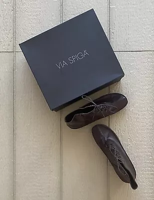 Via Spiga Lace-up Wedge Booties Brown Black Size 9.5M NWB • $109.99