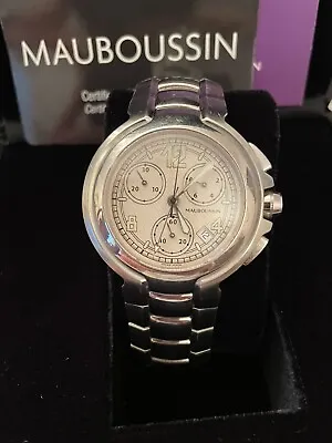 MAUBOUSSIN MARBORE Chronograph 0507 463 Ivory Stainless Steel Men Swiss 5ATM BOX • $409