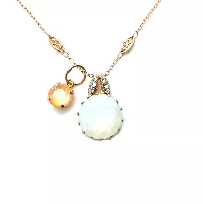 Mariana Necklace Pendant Shimmering White Opal Moonlight & Sun Austrian Crys... • $90