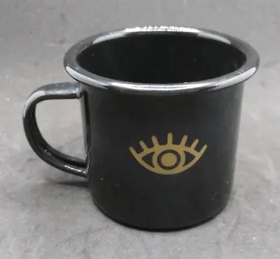 Mr Black Coffee Liquer Black Enameled Metal Mug Cup Gold Eye & Writing 3 Inch • $10