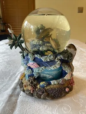 8” Tall Light Up Colorful Ocean Scene & Dolphin Snow Globe Music Box - WORKS! • $10.40