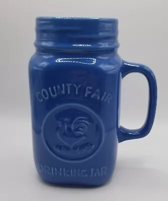 County Fair Drinking Jar Mug Blue Rooster Stoneware Farm Chicken 18 Floz • $8.99