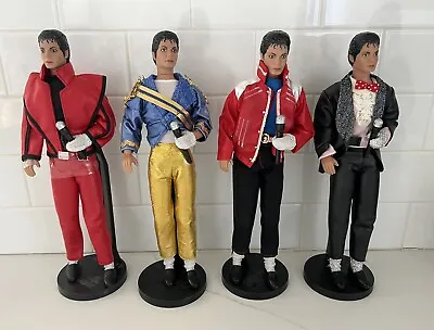 4 Michael Jackson Dolls Lot Vintage Collectibles Stands Glove Microphone MCM • £144.66