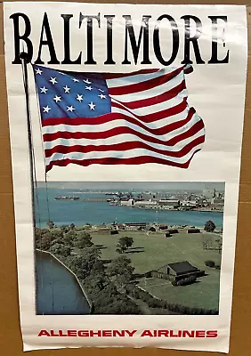 Vintage Allegheny Airlines Baltimore Maryland Fort McHenry Travel Poster 34x22 • $39.99