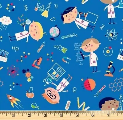 Stem Squad Science Boys Blue 100% Cotton Fabric Michael Miller Half Yard • $4.20