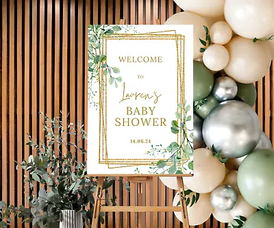 Printable A1 Custom Personalised Bridal Or Baby Shower WELCOME SIGN Green Gold • £3.09