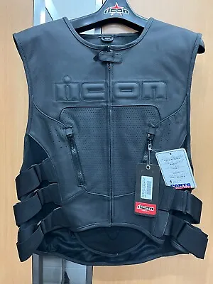 Icon Regulator Vest LARGE/X-LARGE Motorcycle Black Adjustable Leather Back Plate • $200