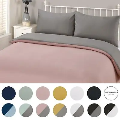 Brentfords Plain Duvet Cover & Pillowcase Reversible Bedding Set OR Fitted Sheet • £8.49